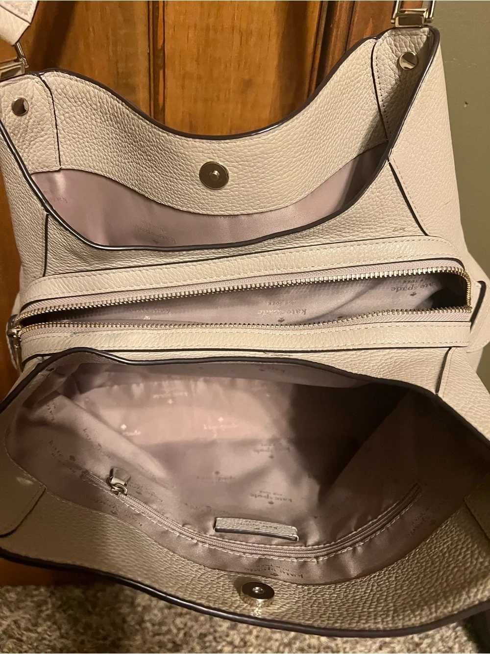 kate spade Pebbled Cream Leather Shoulder Bag with Gold Logo